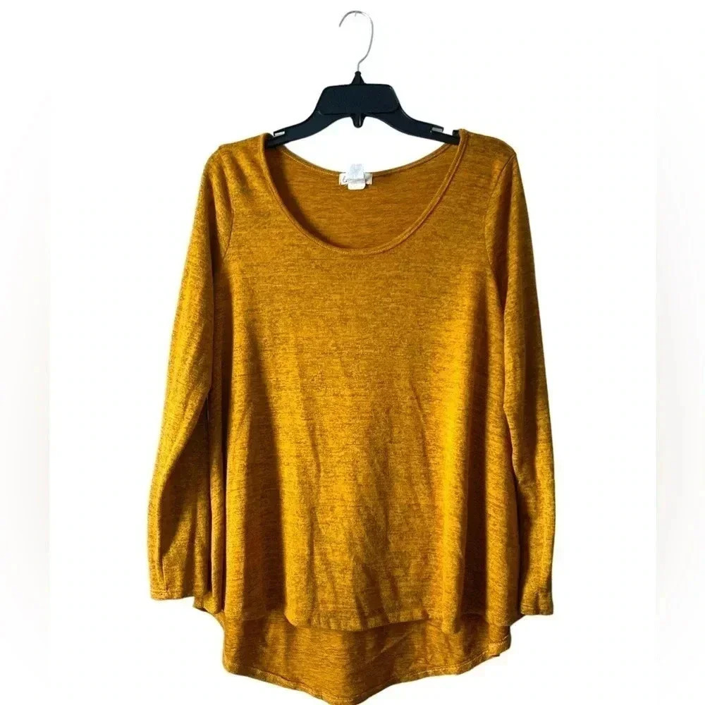 High-Low Mustard Yellow Long Sleeve Top, Round Neck, Long sleeves, Size XL - Picture 5 of 6